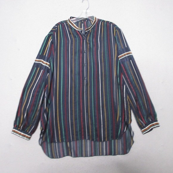 Rag & Bone Top XL Stripe Black Silk Button Austin Sheer Relaxed Fit Quiet Luxury - Picture 1 of 12